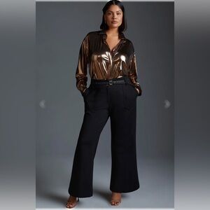 ANTHROPOLOGIE The Naomi Ponte Wide-Leg Flare Pants by Maeve‎ | Black | Size 12